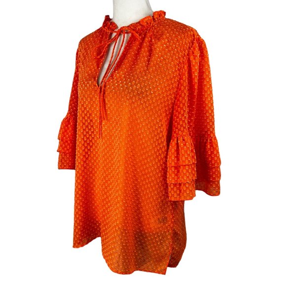 Like new! Alice + Olivia Orange Sheer Ruffled Sleeve Blouse Top Size Med… - Picture 4 of 12